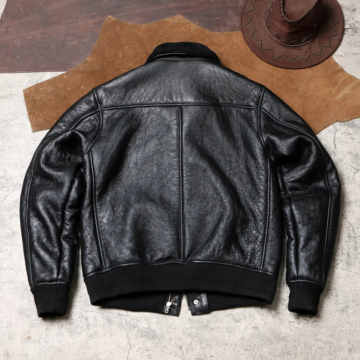 Tailor Brando Natural Sheep Shearling Men's Classic G1 Vintage Bomber Genuine Fur Jacket Tailor Brando