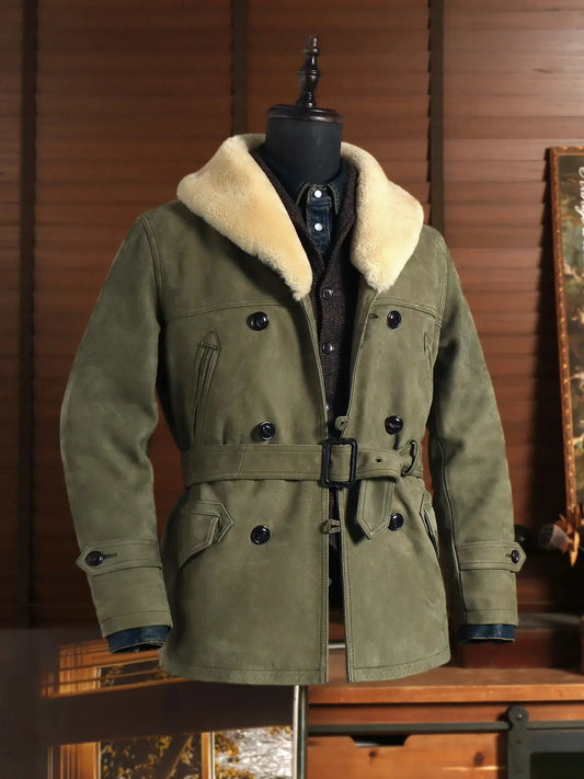 Tailor Brando Italian Uncoated Abrazine Cowhide American Retro Genuine Leather Jacket Men's Classic Farmer Mid-Length Coat Tailor Brando