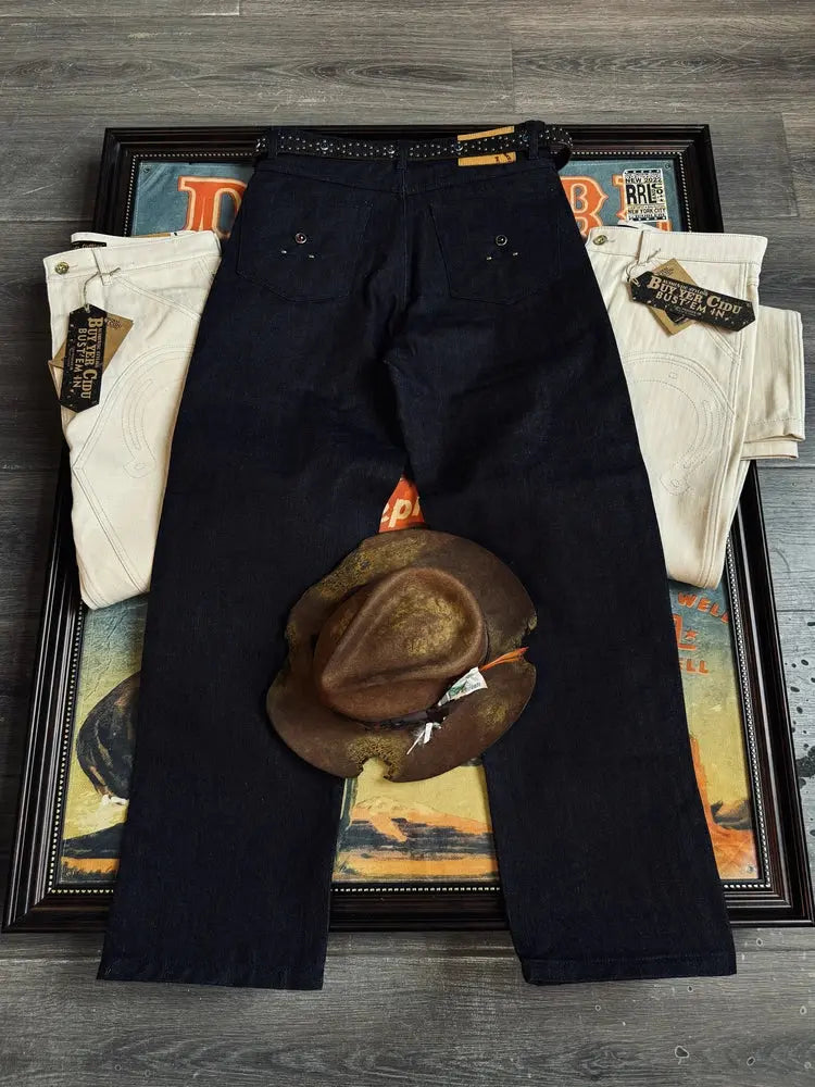 Tailor Brando American Vintage Western-Style Jeans with Horseshoe Rivets 14.8OZ 100% Cotton Men's Workwear Trousers Tailor Brando