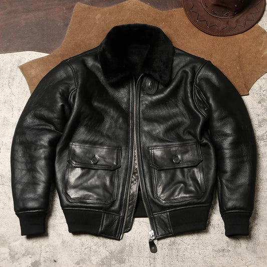 Tailor Brando Aviator Air Force Leather Jacket Original Sheepskin Fur Integrated Jacket Genuine Leather Warm Fur Jacket