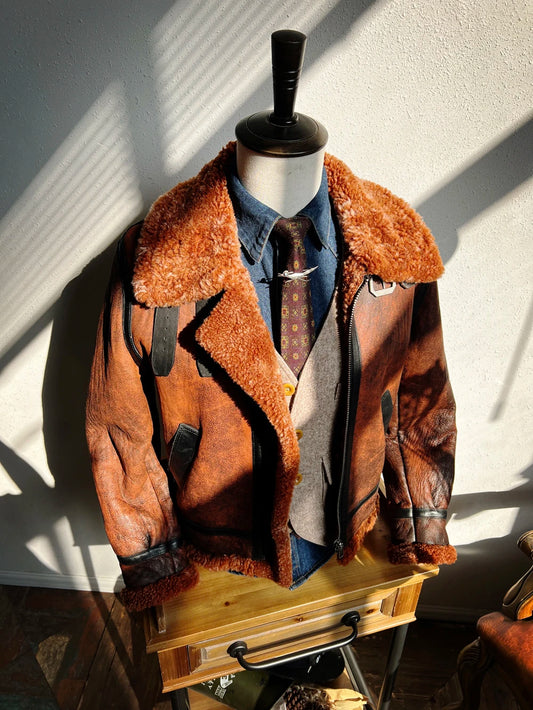 Tailor Brando Turkish Sheepskin Wool Length 2cm B3 Washed and Aged Military Style Warm Windproof Aviator Jacket
