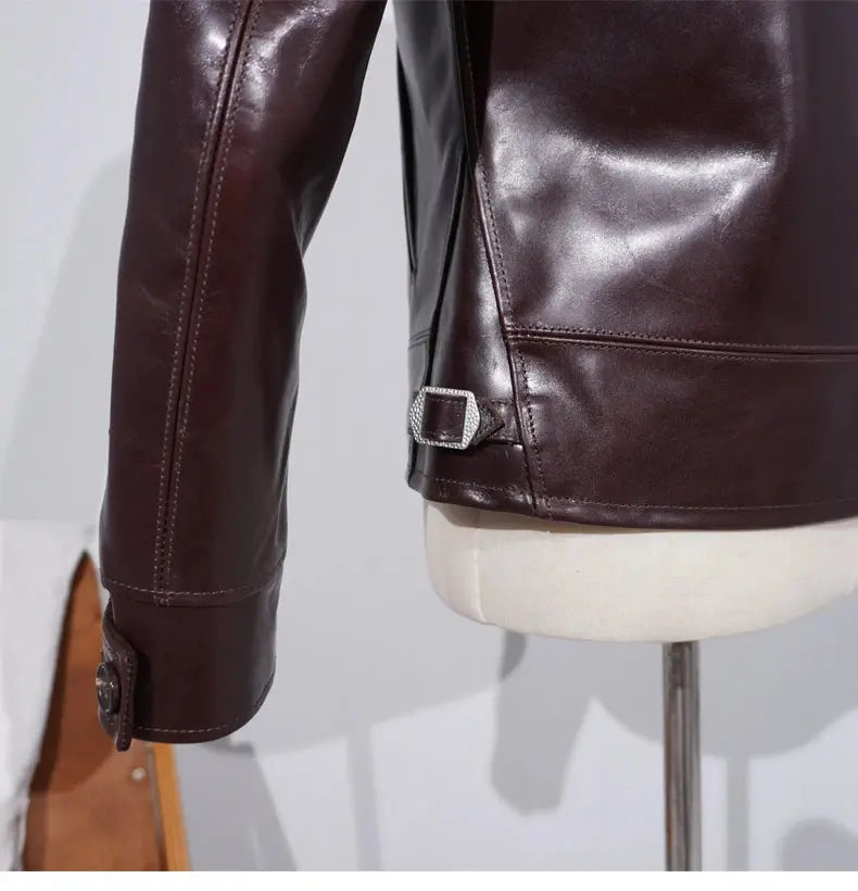 Tailor Brando Full-Grain Vegetable-Tanned Horsehide TWC716 Men's Classic 1930s Retro Genuine Leather Motorcycle Jacket Tailor Brando