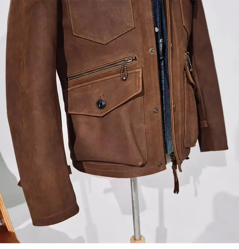 Tailor Brando American Vintage Full-Grain Cowhide Four-Pocket Men's Classic Leather Safari Jacket Tailor Brando
