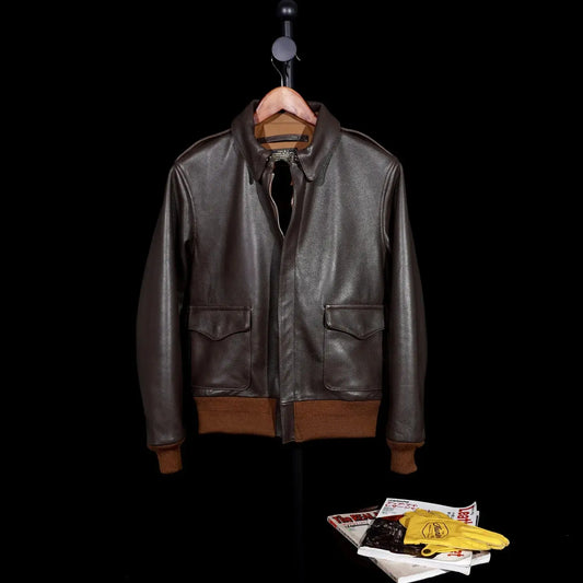 Tailor Brando No.27622 Tea-Core Sheepskin Men's Classic A2 Vintage Genuine Leather Aviator Jacket Tailor Brando