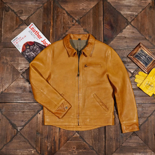 Tailor Brando JS02 Replica Full-Grain Water-Dyed Cowhide American Vintage Men's Genuine Leather Biker Jacket Tailor Brando