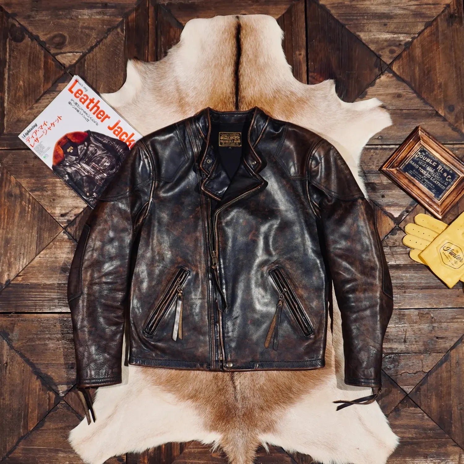 Tailor Brando Classic R*L Full Grain Vegetable Tanned Hand-Stitched Cowhide Men's Diagonal Zip Leather Motorcycle Jacket Tailor Brando