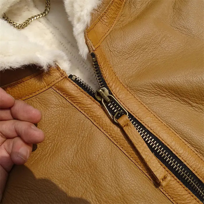 Tailor Brando Australian Organic Sheep Shearling Men's Hooded Winter Warm Genuine Leather Jacket Tailor Brando