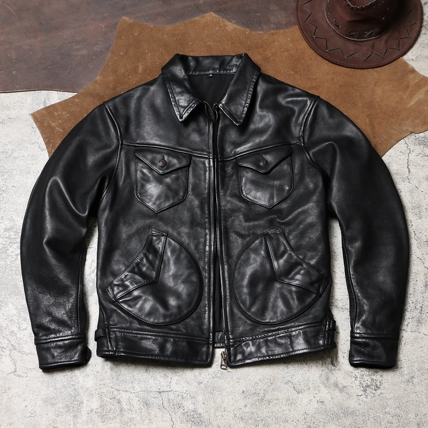 Tailor Brando Batik Horsehide Men's Classic Mendoza Short Genuine Leather Biker Jacket Tailor Brando