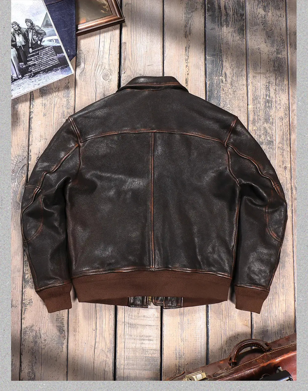Tailor Brando Vegetable-Tanned Water-Based Tea-Core Goatskin American Vintage Aviator Jacket Men's Genuine Leather Lapel Jacket Tailor Brando