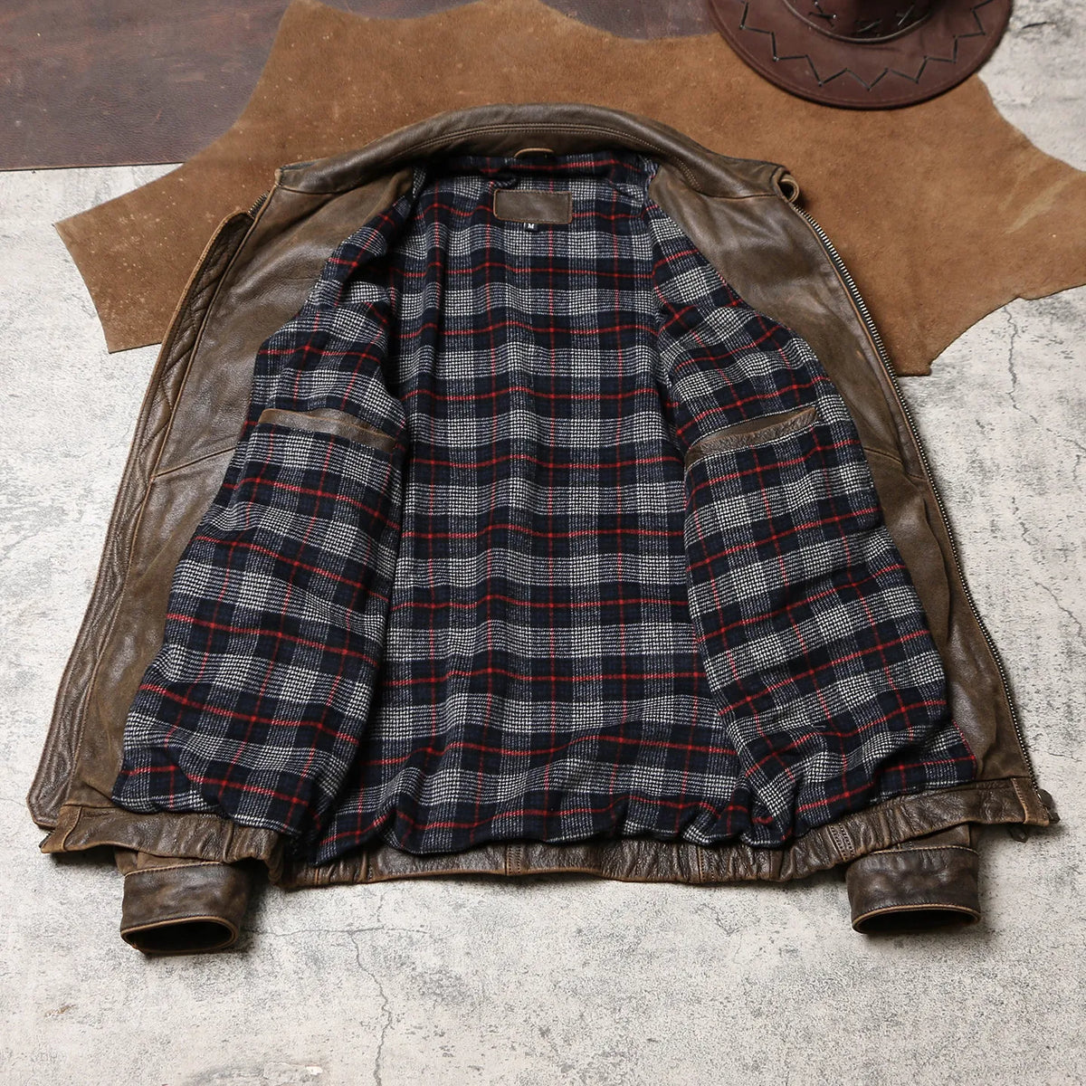 Tailor Brando Washed Distressed Cowhide Men's Relaxed Fit Cropped Genuine Leather Jacket Tailor Brando