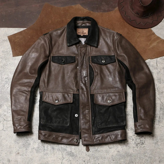 Tailor Brando Suede Cowhide & Full-Grain Goatskin M65 Men's Classic American Vintage Genuine Leather Safari Jacket Tailor Brando