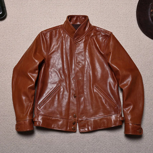 Tailor Brando Vegetable Tanned Oil Waxed Goatskin American Vintage Men's Short Genuine Leather Jacket