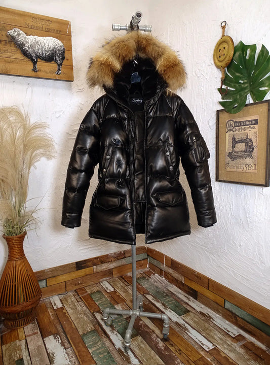 Tailor Brando French Sheepskin Classic N3B Vintage Men's Genuine Raccoon Fur Collar Down Jacket Tailor Brando
