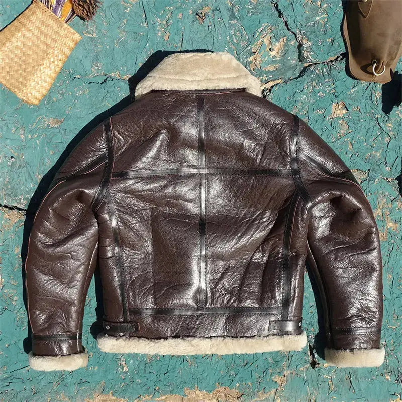 Tailor Brando Australian Natural Sheep Shearling Classic B3 Winter Warm Men's Genuine Leather Bomber Jacket Tailor Brando