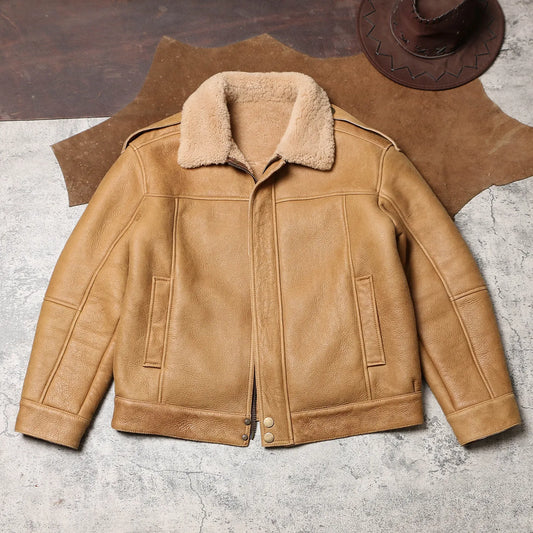 Tailor Brando Authentic Sheep Shearling Men's Winter Warm Vintage Distressed Genuine Leather Jacket Tailor Brando