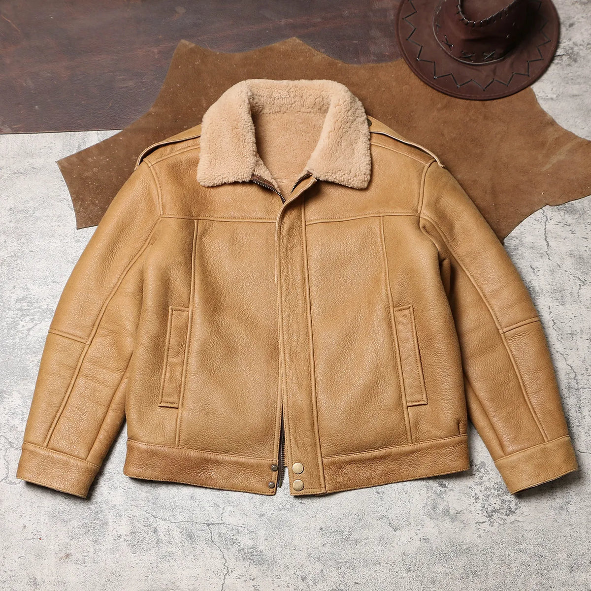 Tailor Brando Authentic Sheep Shearling Men's Winter Warm Vintage Distressed Genuine Leather Jacket Tailor Brando