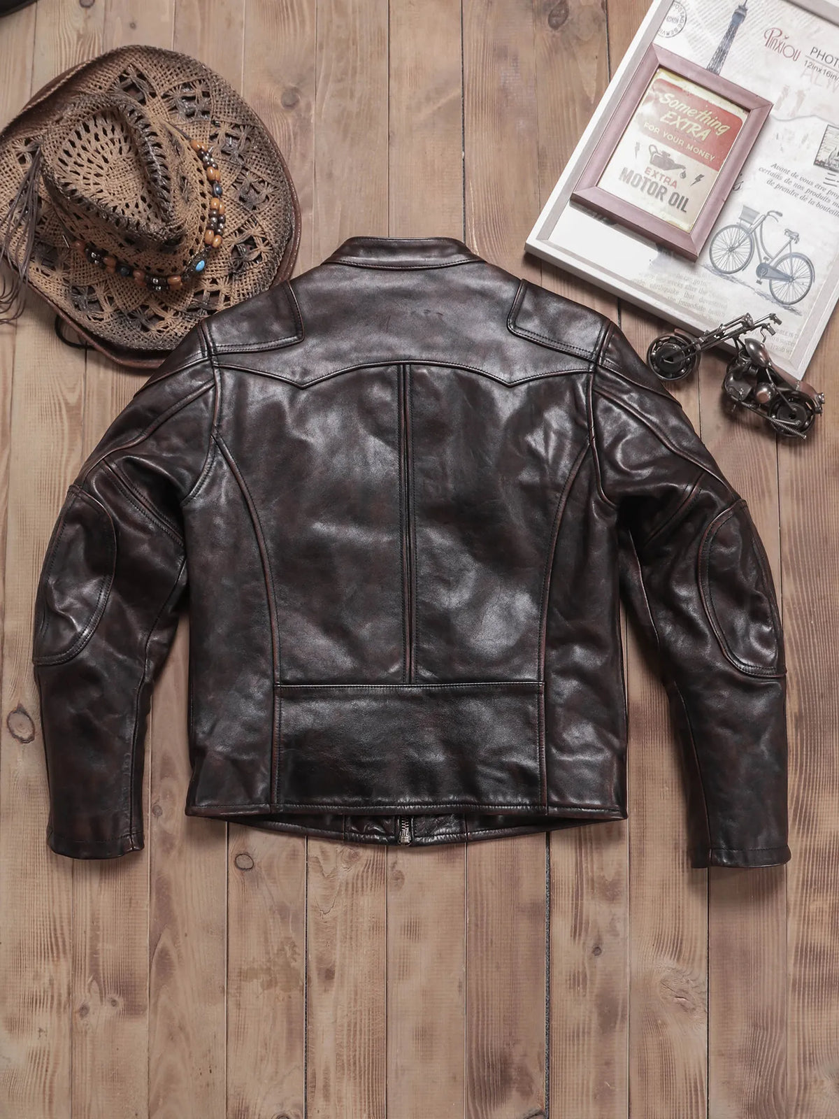 Tailor Brando Batik Vegetable Tanned Tea Core Horsehide Men's Venom Classic Genuine Leather Biker Jacet Tailor Brando