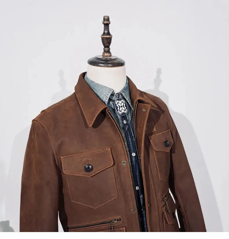 Tailor Brando American Vintage Full-Grain Cowhide Four-Pocket Men's Classic Leather Safari Jacket Tailor Brando