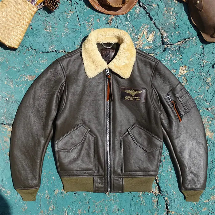 Tailor Brando Classic CWP-45P Oversize Men's Retro Sheep Shearling Genuine Leahter Aviator Jacket Tailor Brando