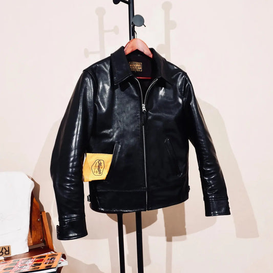 Tailor Brando Heavyweight Full-Grain Vegetable-Tanned Horsehide Men's Classic TWC716 Vintage Leather Motorcycle Jacket Tailor Brando