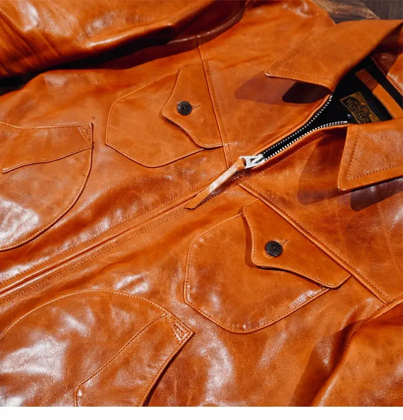 Tailor Brando Italian Full Grain Vegetable Tanned Horsehide Mendoza Vintage Genuine Leather Men's Motorcycle Jacket Tailor Brando