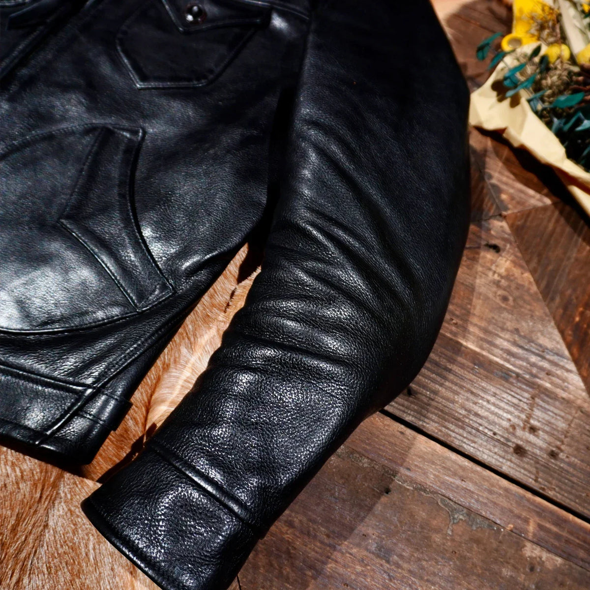Tailor Brando Heavy Wash Aged Mendoza Full Grain Vegetable Tanned Cowhide Men's Vintage Genuine Leather Biker Jacket Tailor Brando