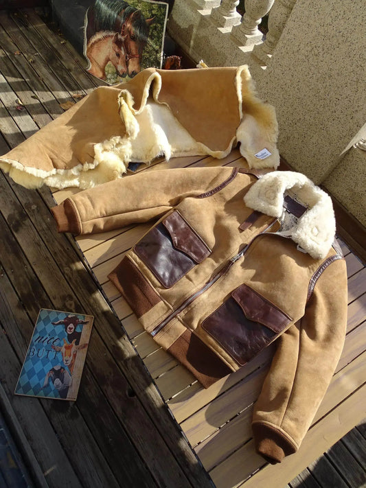 Tailor Brando Australian Natural Sheepskin Shearling Vintage G1 Men's Classic Warm Bomber Jacket Tailor Brando