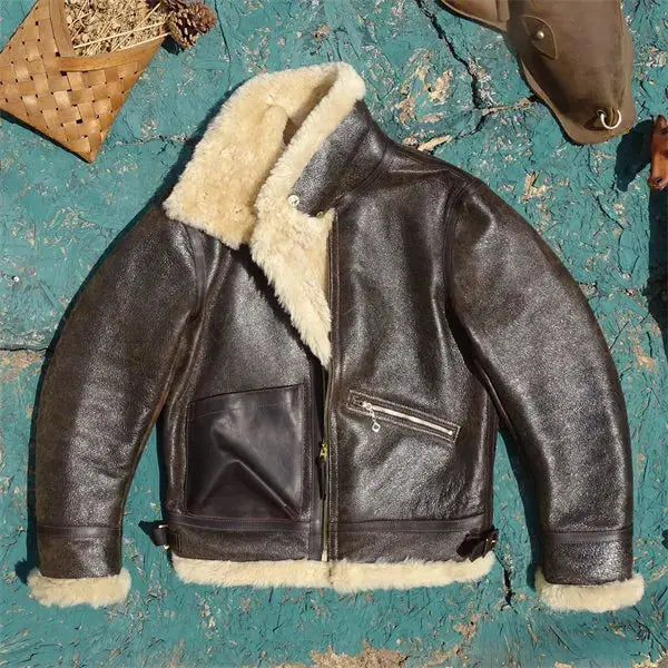 Tailor Brando Authentic Turkish Shearling Classic Bomber Jacket Men's Vintage Leather Fur Jacket Tailor Brando