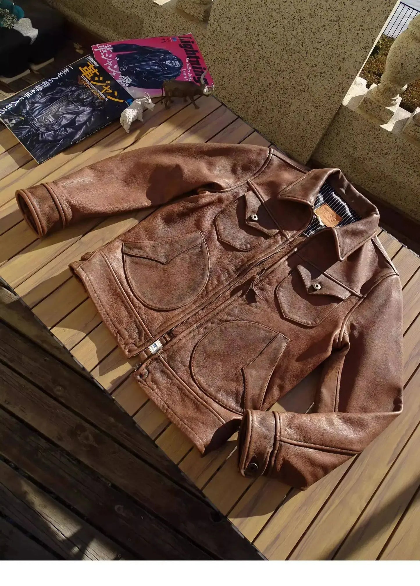 Italian Uncoated Distressed Cowhide Vintage Western Style Mendoza Men's Genuine Leather Biker Jacket Tailor Brando