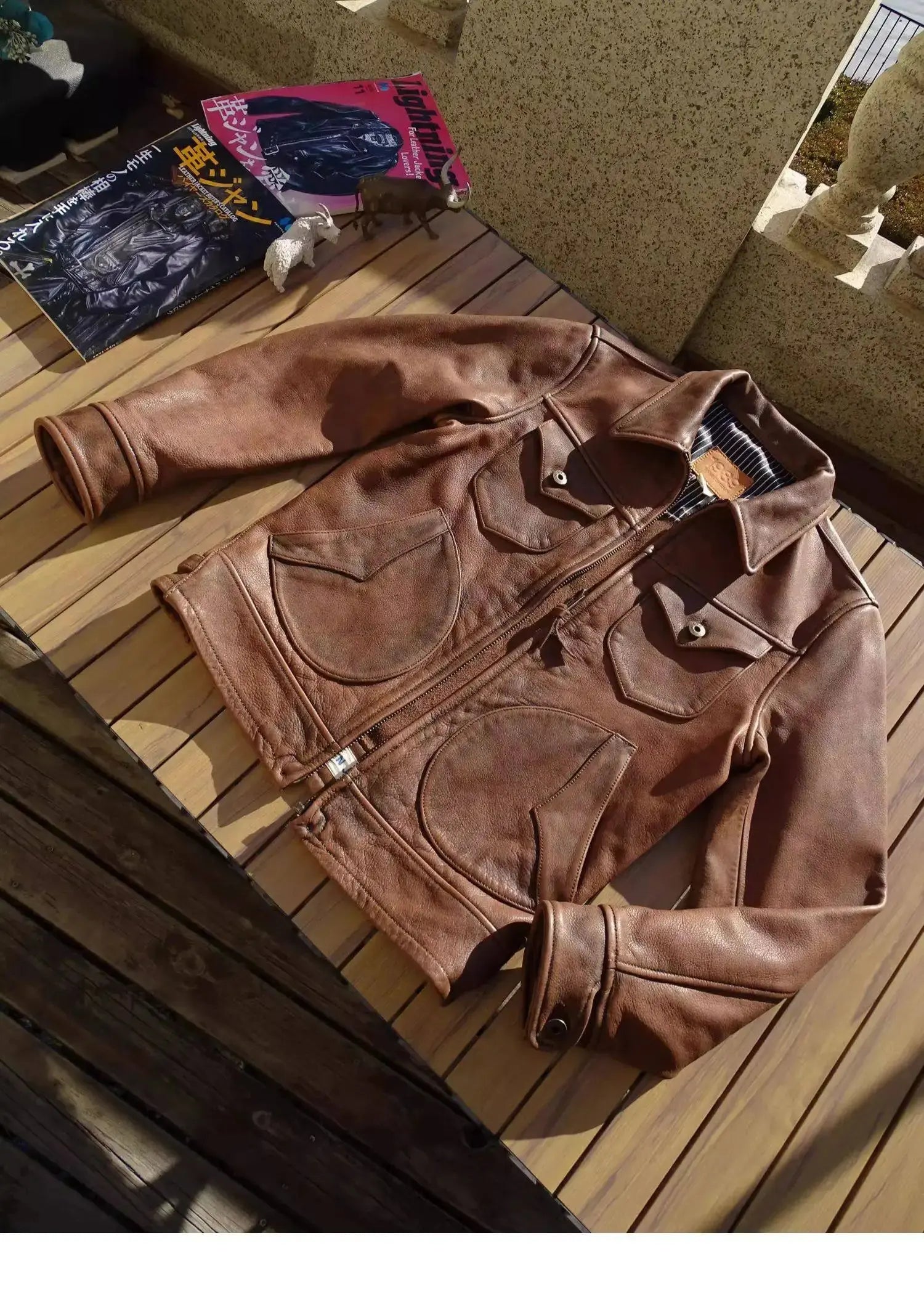 Italian Uncoated Distressed Cowhide Vintage Western Style Mendoza Men's Genuine Leather Biker Jacket Tailor Brando