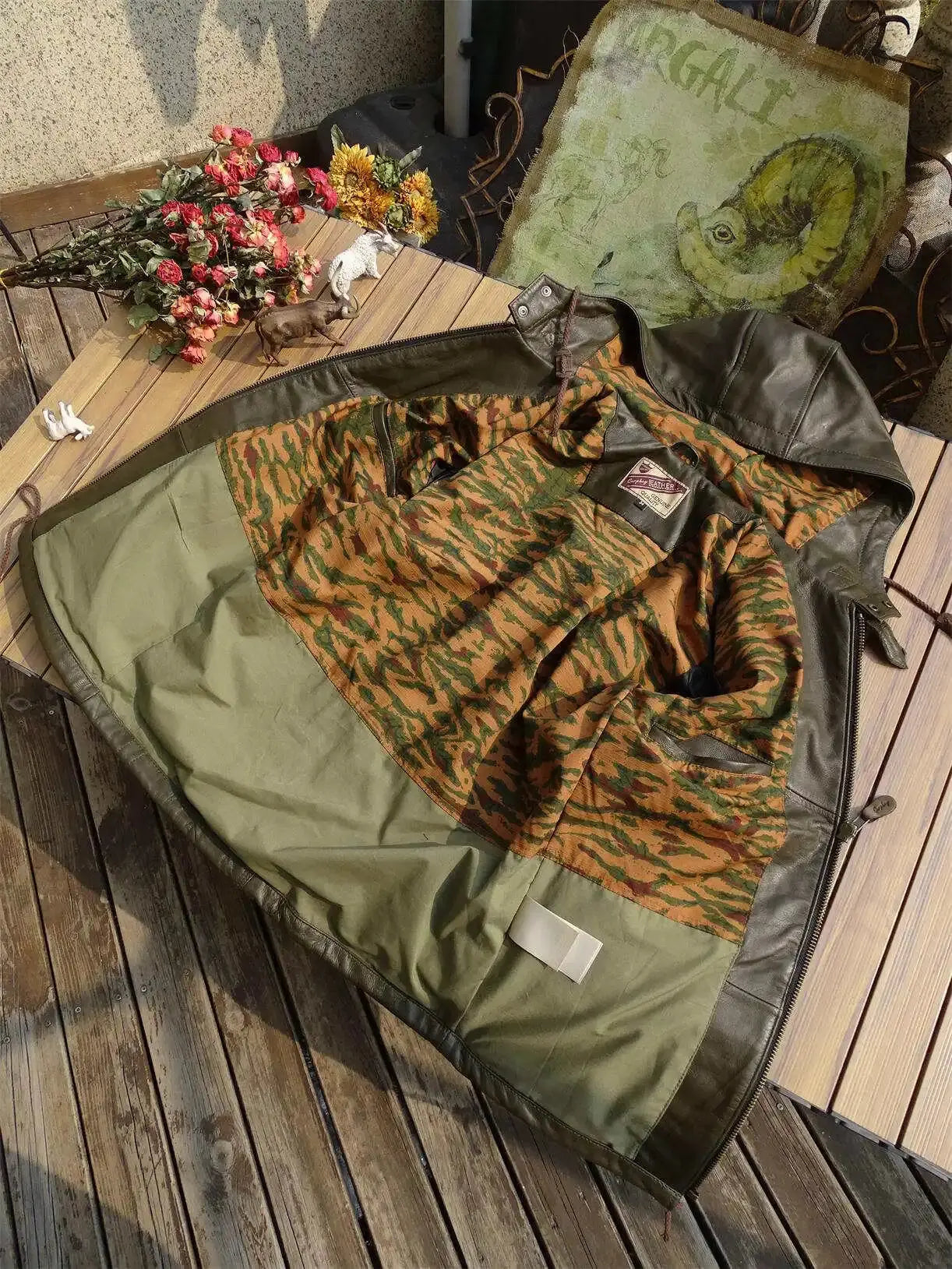 Tailor Brando Full Grain Goatskin Men's Genuine Leather Field Hooded Safari Jacket Tailor Brando