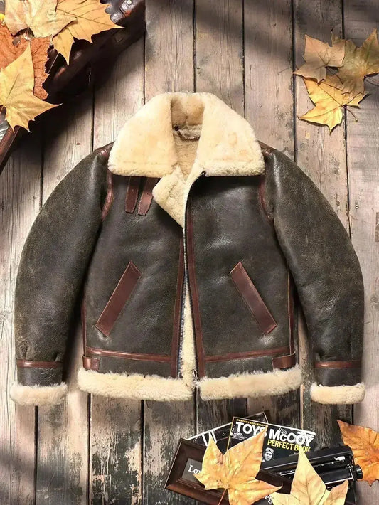 Tailor Brando Original Shearling & Batik Horsehide B3 Classic Bomber Jacket Men's Genuine Fur Winter Warm Leather Jacket Tailor Brando