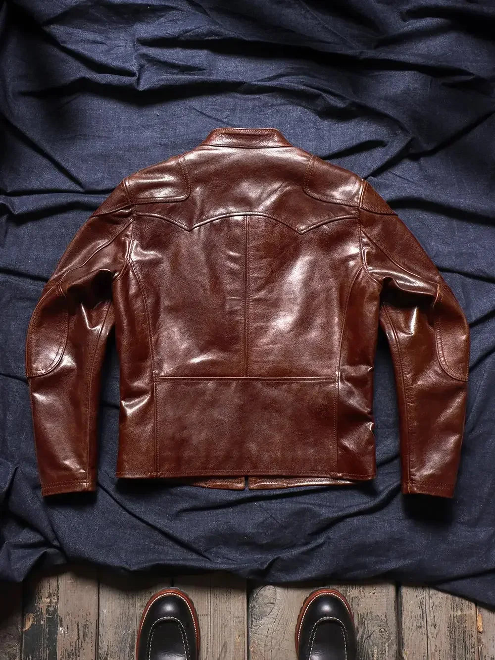 Tailor Brando Vegetable Tanned Goatskin Venom Style Stand Collar American Vintage Genuine Leather Men's Motorcycle Jacket