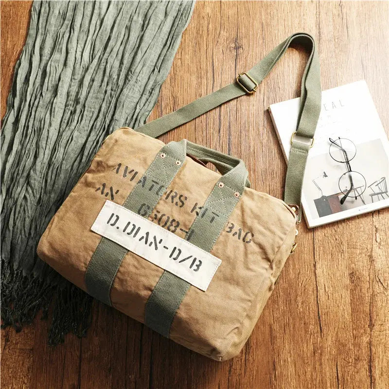 Tailor Brando Vintage Distressed Canvas Tote Travel Bag Outdoor Casual Large Capacity 47*35*18cm Single-Shoulder Crossbody Bag Tailor Brando
