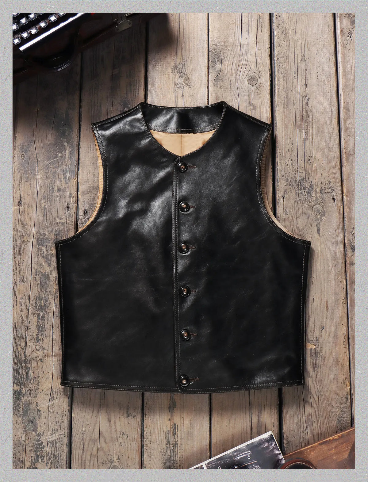 Tailor Brando 1.2mm Teacore Horsehide American Retro Men's Distressed Genuine Leahter Vest Tailor Brando