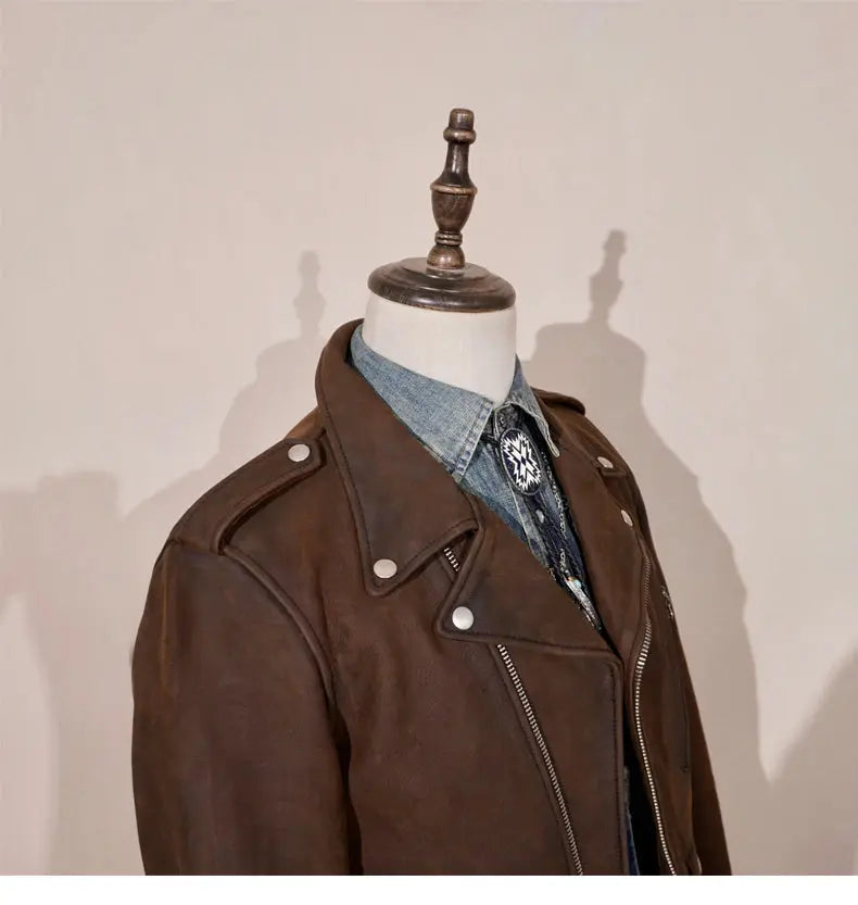 Tailor Brando Vegetable-Tanned Full-Grain Cowhide Heavyweight 2.0mm Washed Handaged 613 Men's Double Rider Leather Jacket Tailor Brando