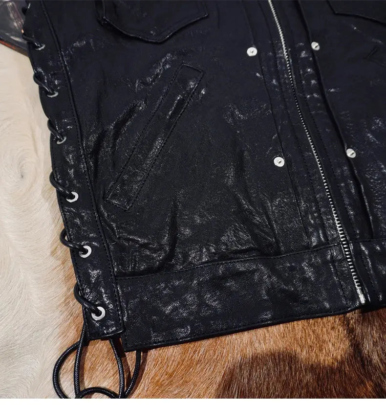 Tailor Brando American Retro Full Vegetable-Tanned Sheepskin Men's Genuine Leather Motorcycle Vest Tailor Brando