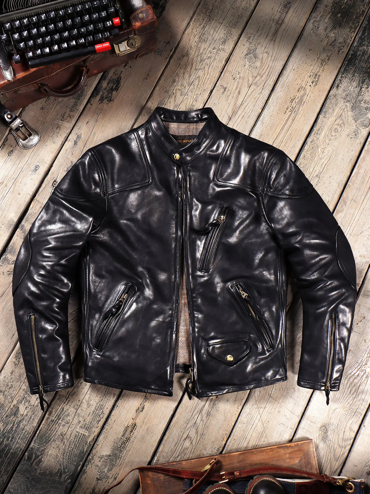 Tailor Brando 1.6mm Vegetable Tanned Horsehide Men's Classic Retro Venom Genuine Leather Biker Jacket Tailor Brando