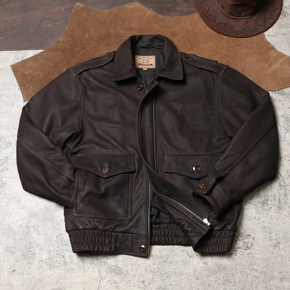 Tailor Brando Brushed Full-Grain Cowhide 90s Vintage Oversized Men's Genuine Leather Jacket Tailor Brando