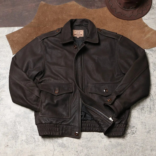 Tailor Brando Brushed Full-Grain Cowhide 90s Vintage Oversized Men's Genuine Leather Jacket Tailor Brando