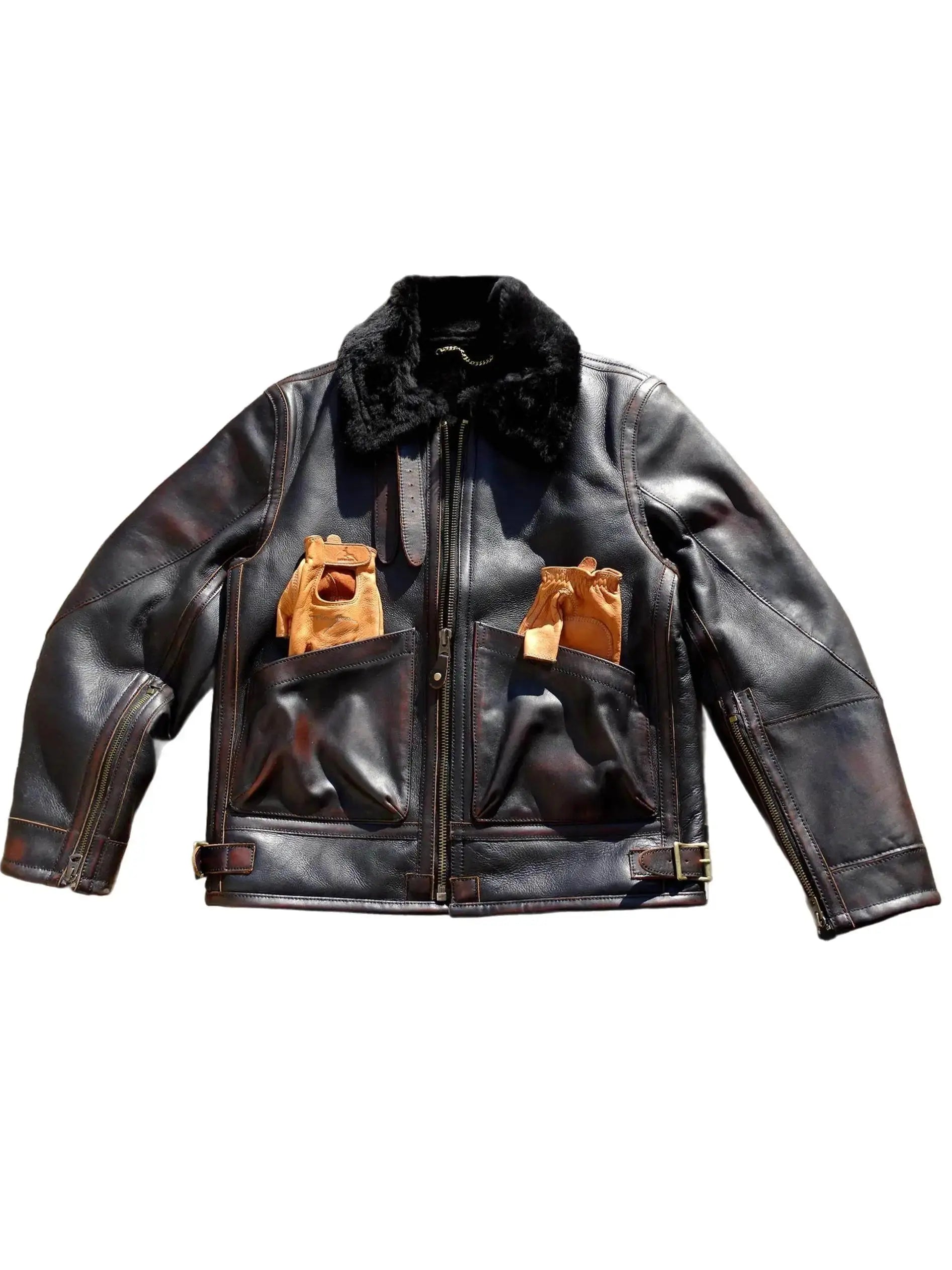 Tailor Brando Original Sheepskin Shearling & Tea Core Horsehide Men's Classic Retro Winter Warm Bomber Jacket Tailor Brando