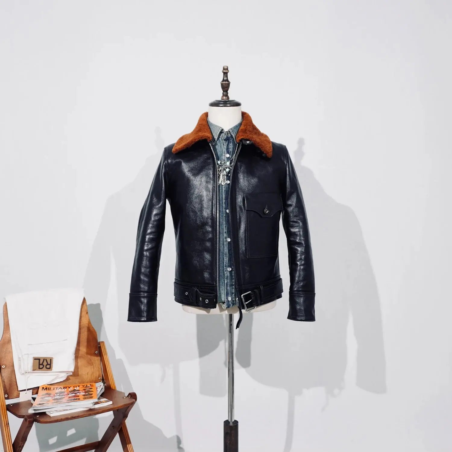 Tailor Brando Full-Grain Vegetable-Tanned Horsehide Classic B2 Bomber Jacket Men's Genuine Leather Jacket Tailor Brando