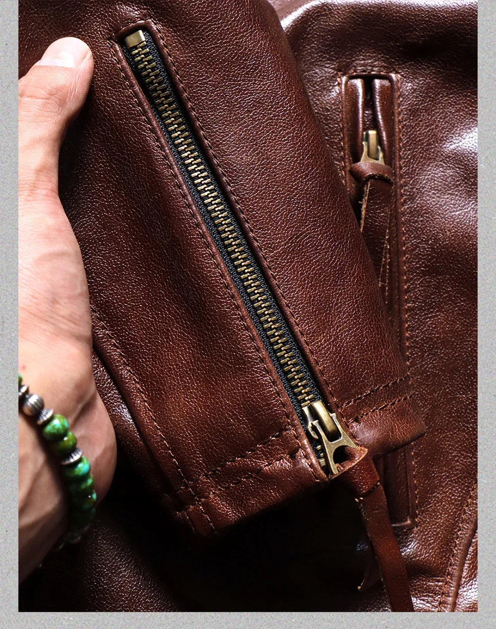 Tailor Brando Vegetable Tanned Goatskin Venom Style Stand Collar American Vintage Genuine Leather Men's Motorcycle Jacket