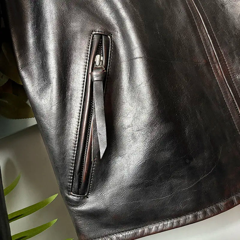 Tailor Brando Heavyweight Italian Vegetable-Tanned Tea-Core Cowhide Classic Venom Men's Retro Short Genuine Leather Jacket Tailor Brando