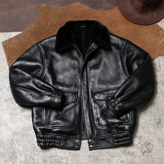 Tailor Brando Classic Oversized Men's Winter Warmth Genuine Leather Jacket Tailor Brando