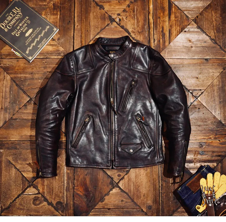 Tailor Brando Full Grain Vegetable Tanned Teacore Horsehide Men's Retro Venom Classic Genuine Leather Biker Jacket Tailor Brando