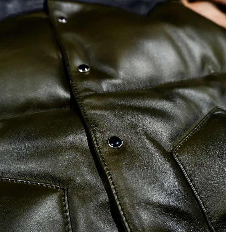 Tailor Brando Wash-Distressed Sheepskin Men's Classic Winter Warmth Genuine Leather Down Vest Tailor Brando