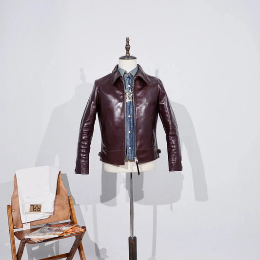 Tailor Brando Full-Grain Vegetable-Tanned Horsehide TWC716 Men's Classic 1930s Retro Genuine Leather Motorcycle Jacket Tailor Brando