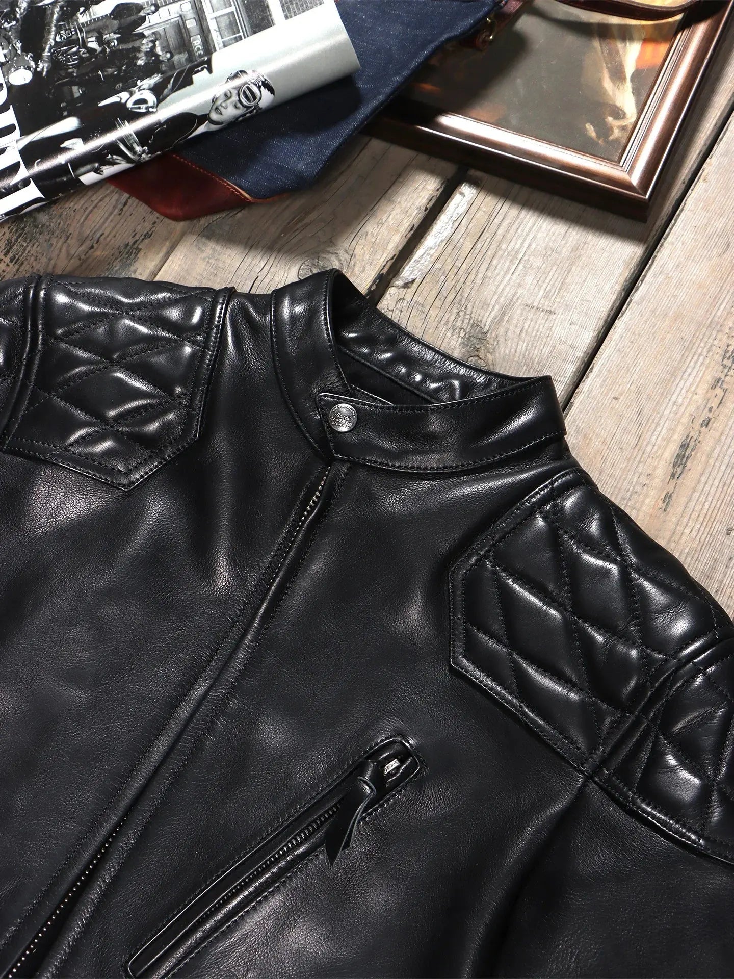 Tailor Brando 1.4mm Uncoated Vegetable-Tanned Calfskin Men's Classic Venom Retro Genuine Leather Motorcycle Jacket Tailor Brando