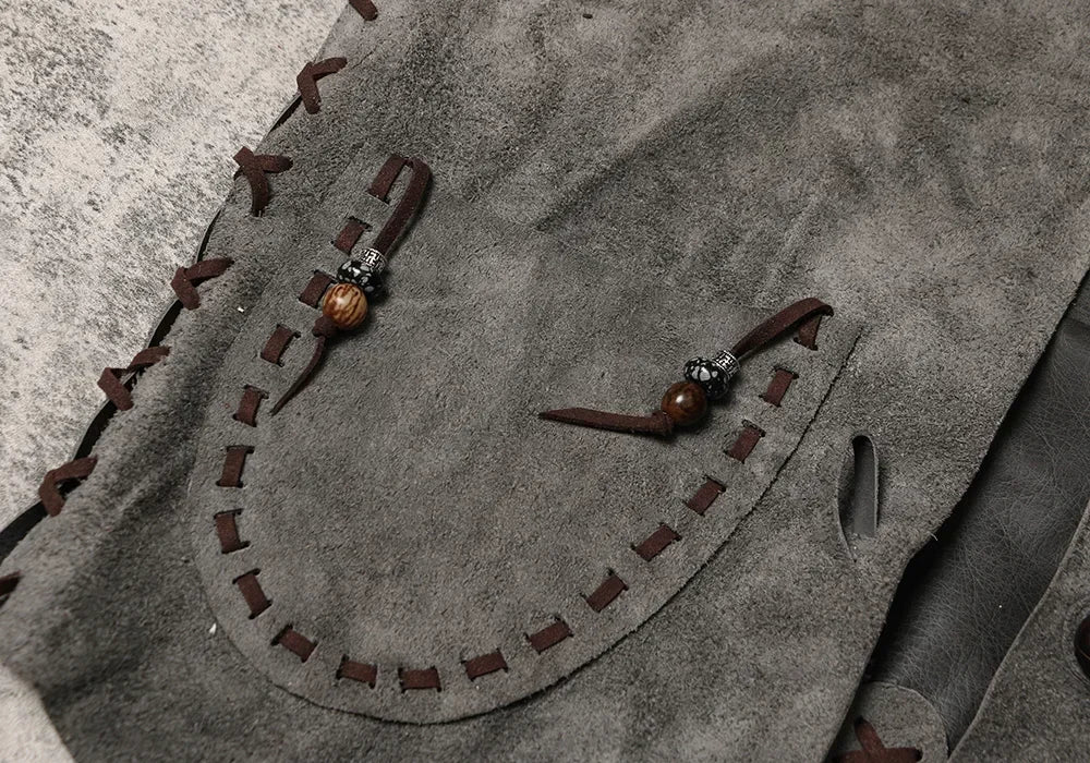 Horse Riding Genuine Leather Vest Handmade Collarless Cowhide Vest From The Middle Ancient Western Tribe Wearing Leather Kam